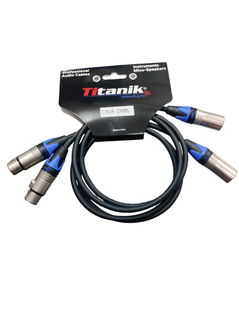 CXLR1MBL PAR DE CABLE TITANIK CON CONECTORES AZULES XLR A XLR 1M